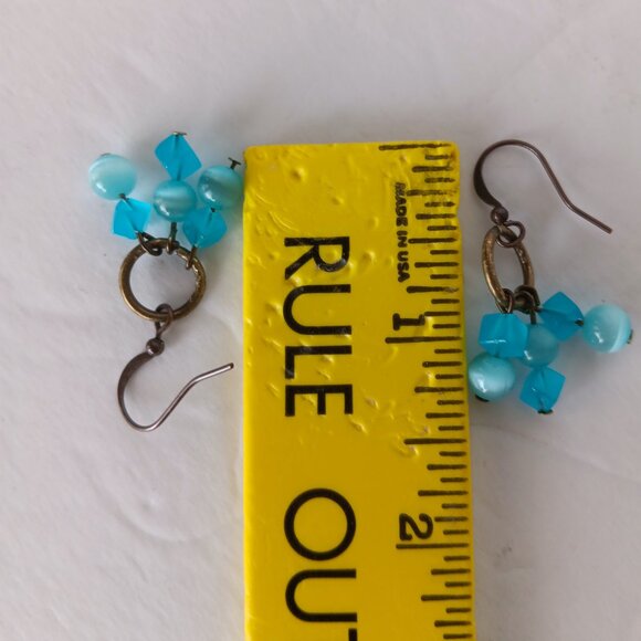 Small Handmade Beaded Earrings With Blue Agate Beads on Copper Fishhook Wires - Picture 3 of 16